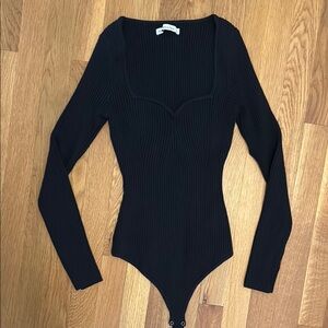 Abercrombie & Fitch Black Ribbed knit Bodysuit